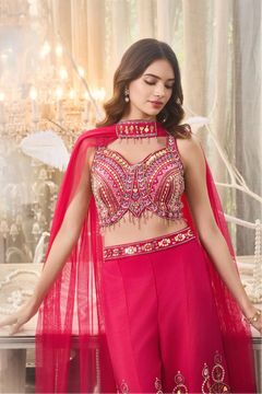 Riya Hot Pink Banglori Silk Handwork Sharara Set