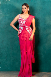 Pink Charming Crepe Pre-Draped Saree