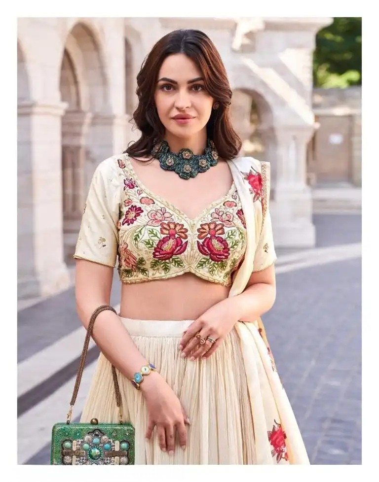 Chinon Silk Embroidered Lehenga Choli