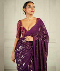 Luxurious wine saree for events