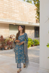 Dazzle Blue Straight Suit Set- By Reet Lifestyle