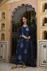 Indigo Leaf Straight Suit Set- By Reet Lifestyle