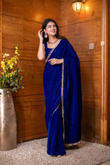 Velvet Electric Blue Ready-to-Wear Saree- By Reet Lifestyle