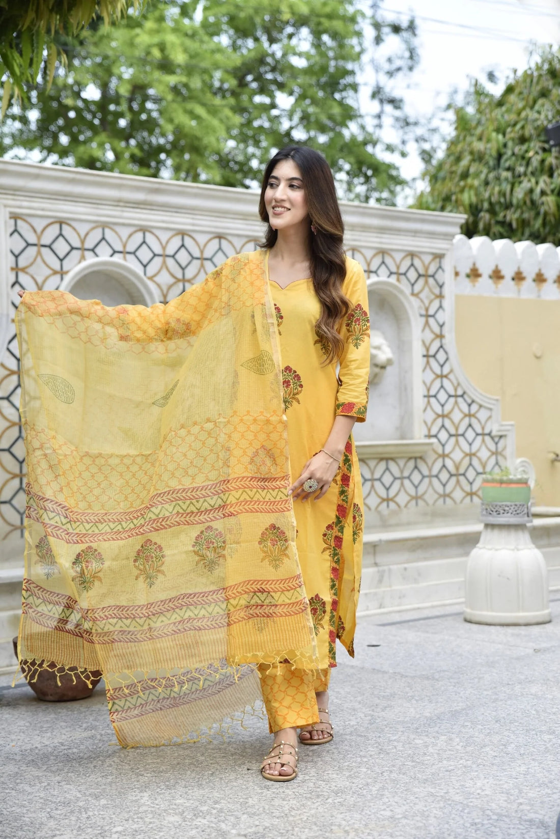 Bright Yellow Straight Suit Set (Without Dupatta)- By Reet Lifestyle