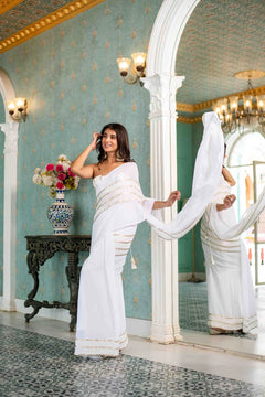 White Sequin Skirt Saree with blouse- By Reet Lifestyle