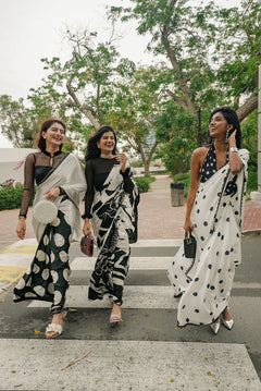 Ivory Noir Polka Statement Satin Saree with Blouse