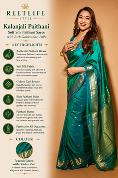 Kalanjali Pure Silk Paithani Saree with Golden Zari Border