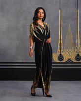 Midnight Gold Foil Draped Kaftan Dress