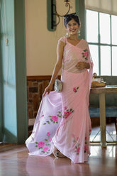 Gulrooh Hand-Painted Pure Chiffon Saree with Blouse