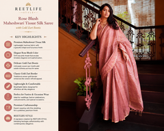 Rose Gold Maheshwari Tissue Silk Saree with Zari Bootis