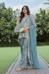 Powder Blue Front-Cut Western Kurta Set