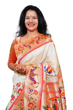 Mayurika Pure Silk Paithani Saree with Royal Floral Bird Pallu