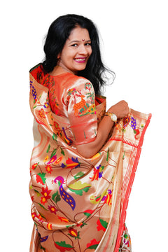 Mayurika Pure Silk Paithani Saree with Royal Floral Bird Pallu