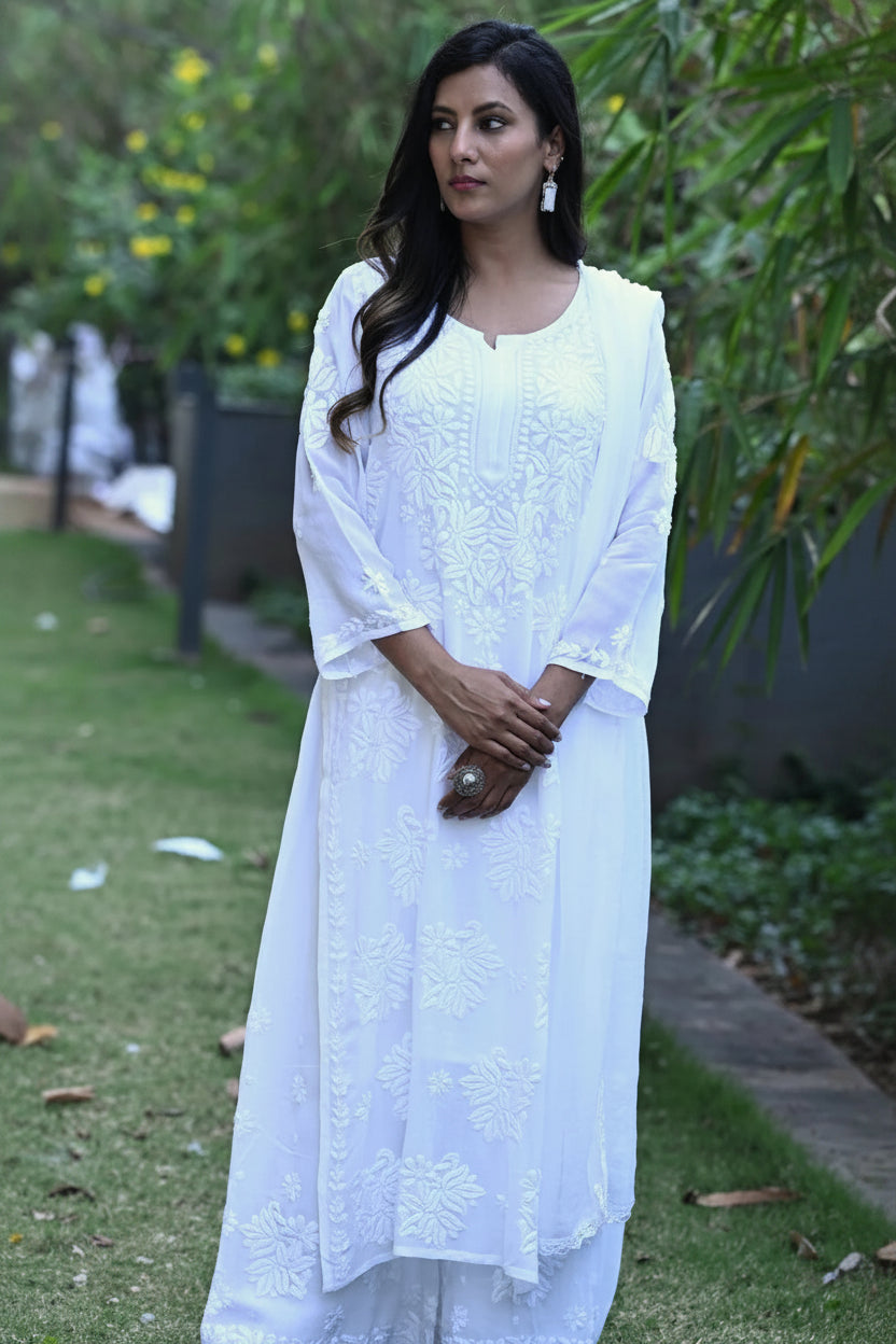 Noor Neelkamal Pure Viscose Chikankari 3D Kurta Set