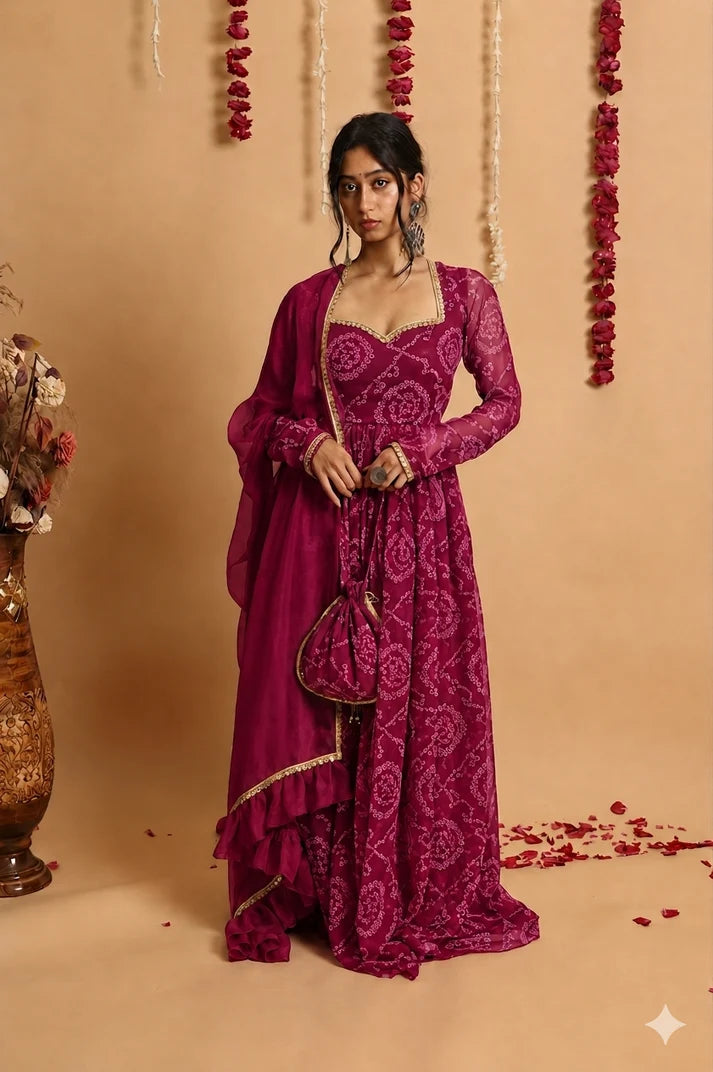 Neelanjana Bandhani Anarkali Set