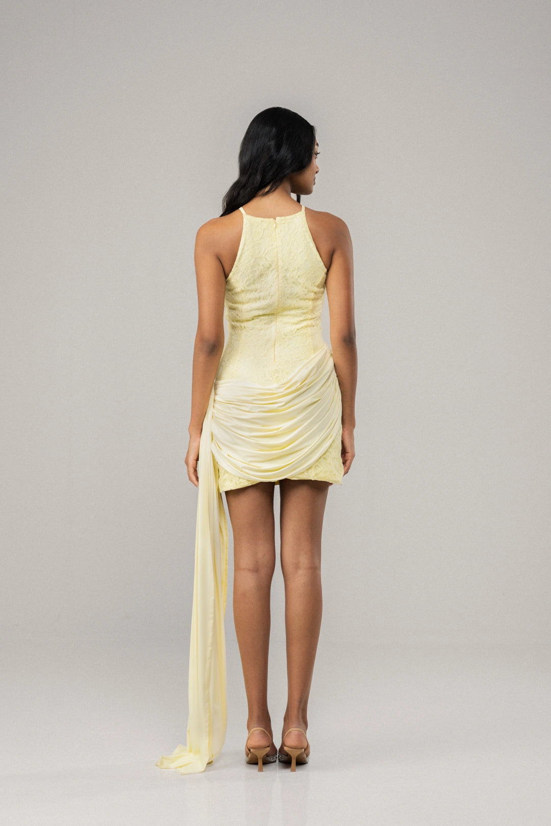 Buttercream Lace Draped Mini Dress