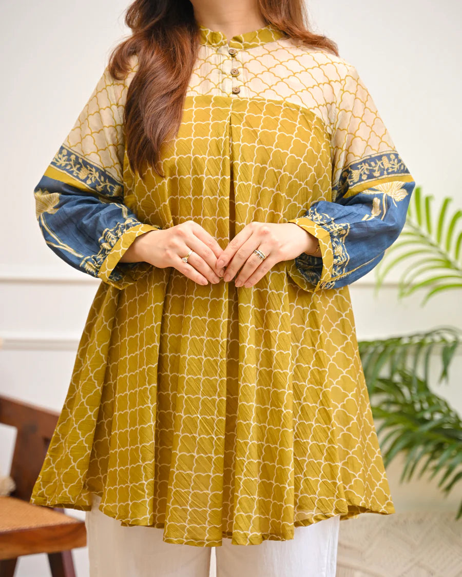 Bloom Lotus Mul Chanderi A-Line Tunic