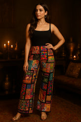 Embroidered Cotton Patchwork Flared Pants