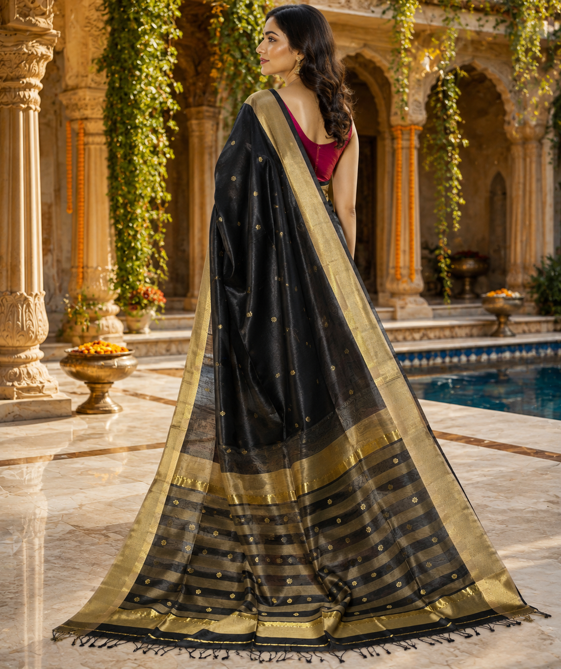 Nayantara Maheshwari Kali Border Buti Saree
