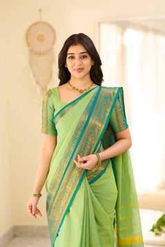 Mint Aura Chettinad Cotton Saree with Zari Border