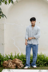 Grey Cotton Linen Blend Solid Shirt