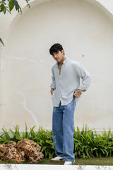 Grey Cotton Linen Blend Solid Shirt