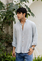 Grey Cotton Linen Blend Solid Shirt