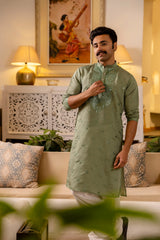 Amazon Green Embroidered Men's Kurta