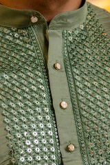 Green Mirror Embroidered Festive Kurta