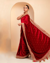 Maroon Velvet Berry Blockbuster Saree with Blouse