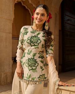 Opal Grey Printed Chanderi Suit Set- By Reet Lifestyle