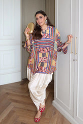 Cotton Silk Printed Top With Satin Dhoti