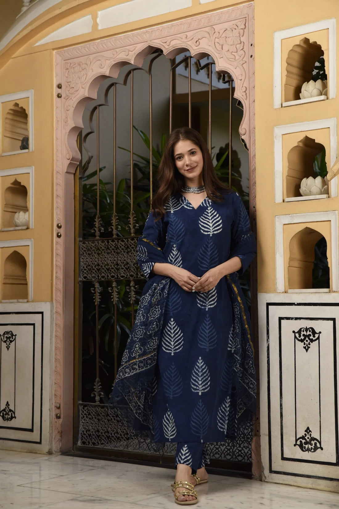 Indigo Leaf Straight Suit Set- By Reet Lifestyle