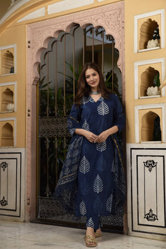 Indigo Leaf Straight Suit Set- By Reet Lifestyle