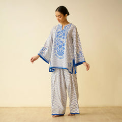 Mulmul Cotton Farsi Set in Jaipur Blue- By Reet Lifestyle