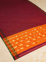Deep Red Check Cotton Silk Kanchi Chettinad Saree With Zari Border