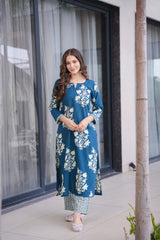 Ramya Blue Cotton Suit Set- By Reet Lifestyle