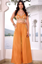 Orange Shimmar Crop Palazzo Set