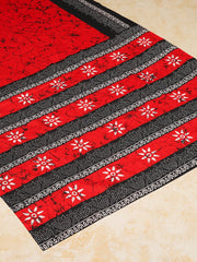 Red Black Batik Art Print Cotton Saree