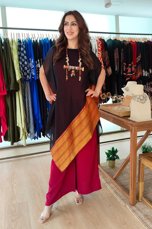 Noir 4 piece Kaftan Coord Set with Camisole & Neckpiece