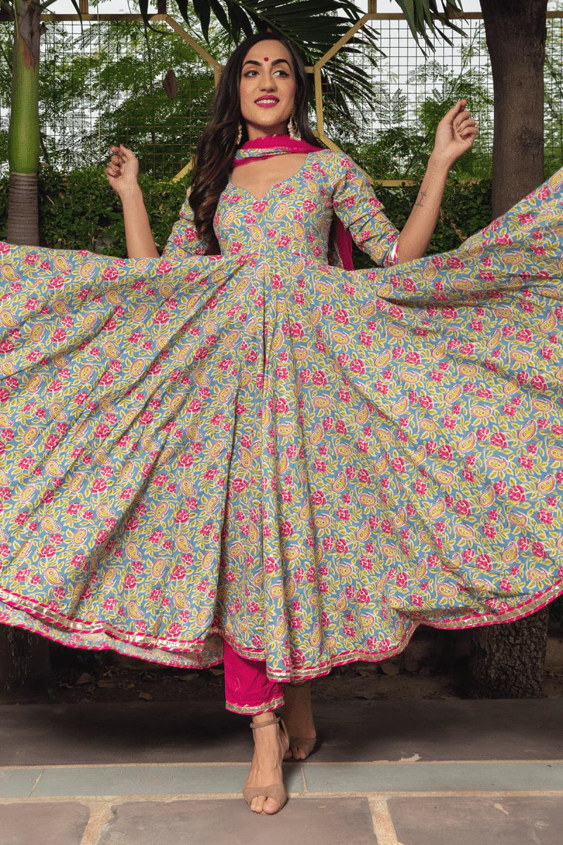 Gulnaar Bloom Cotton Anarkali Set
