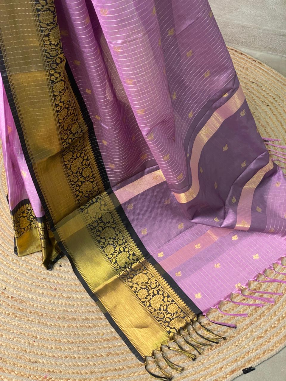 Violet Black Banarasi Silk Saree
