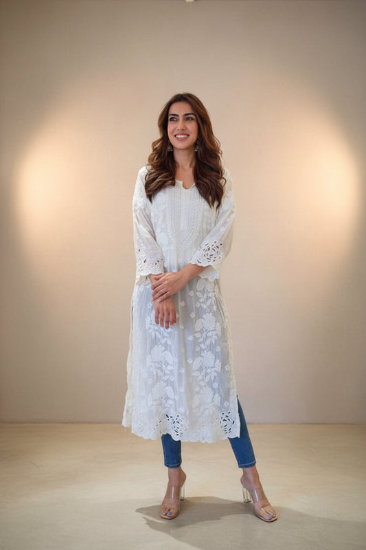 Ivory Grace Hand Embroidered Lucknowi Kurta