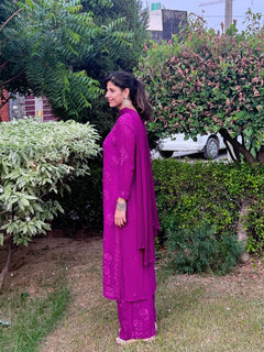 Mocha Blossom Viscose Georgette Straight Chikankari Kurta Set