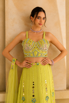Lime Green Embroidered Lehenga Set with Dupatta