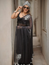 Embroidery Mul Mul Cotton black Saree