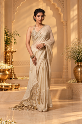 Ivory Noor Embellished Tissue Saree
