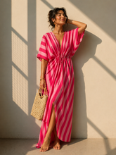 Sunset Pink Striped Long Kaftan Dress