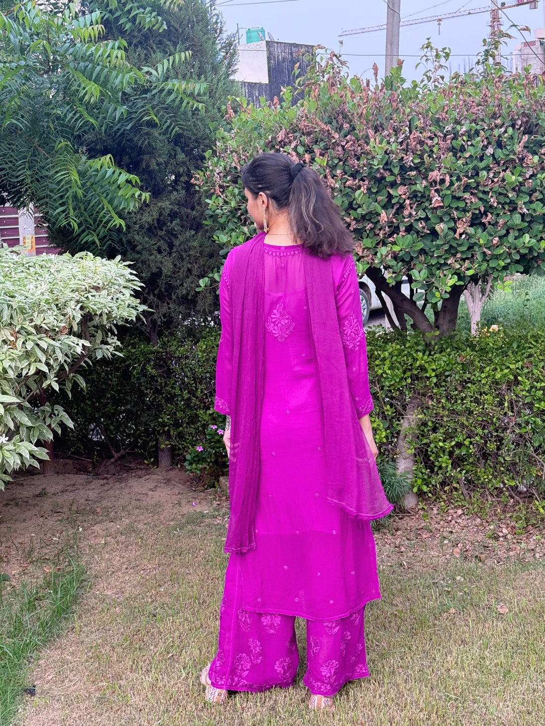 Mocha Blossom Viscose Georgette Straight Chikankari Kurta Set