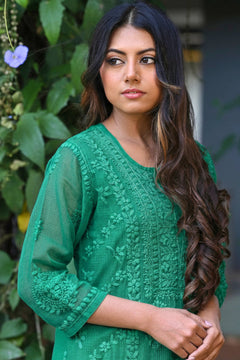 Noor Pista Pure Kota Chikankari Kurta Set